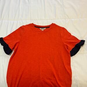 Boden Ruffle Cuff‎ T-Shirt Dress Womens 6R Orange Slub Cotton Short Sleeve Shift